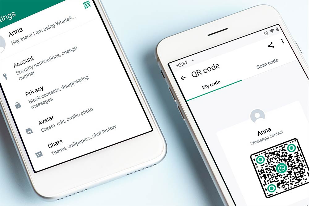 Illustration guiding on how to find your personal QR code within WhatsApp