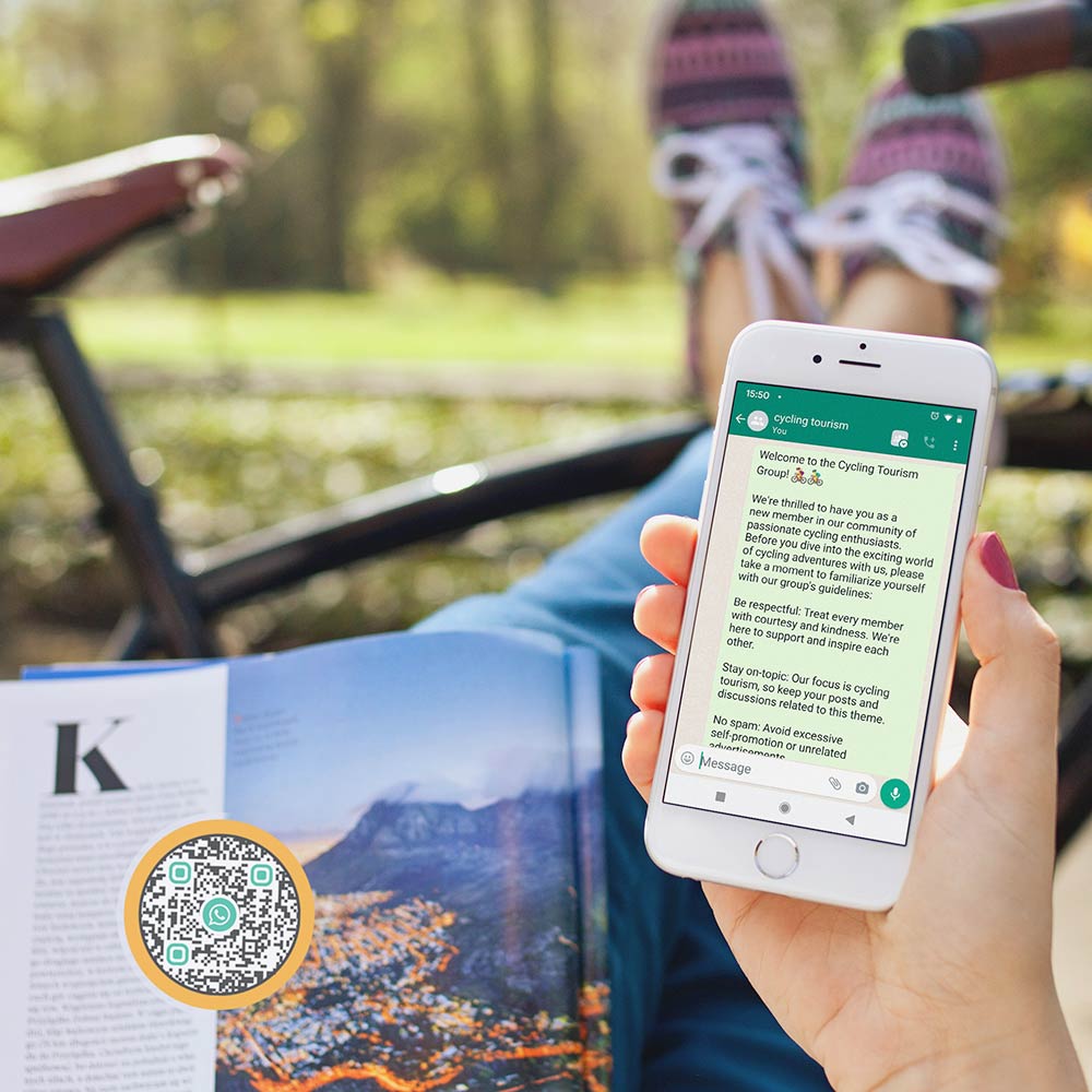 Illustration showcasing speedy tasks like joining groups or connecting to WhatsApp Web using QR codes