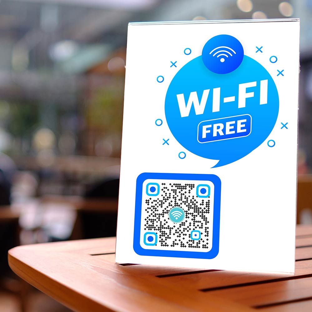 QR code displayed on a restaurant table for easy Wi-Fi connectivity
