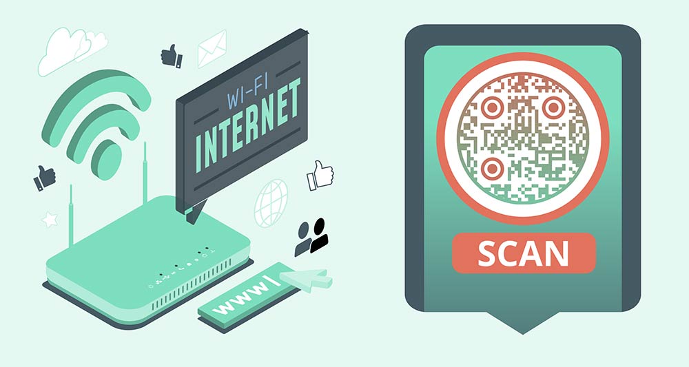 A visual representation showing the optimal placement of a QR code for Wi-Fi connectivity