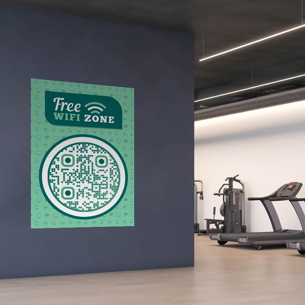 Wall-mounted QR code in an auditorium for Wi-Fi connection