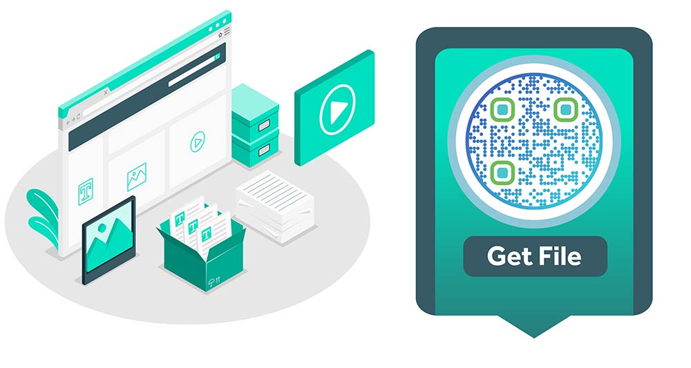 Ilustración que muestra diferentes tipos de formatos de archivo que pueden convertirse en códigos QR