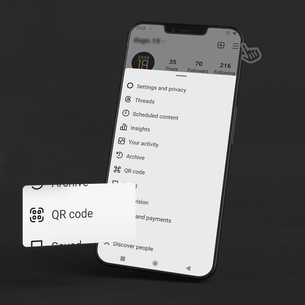 'QR Kodu' seçeneğinin belirgin bir şekilde görüntülendiği Instagram ayarları