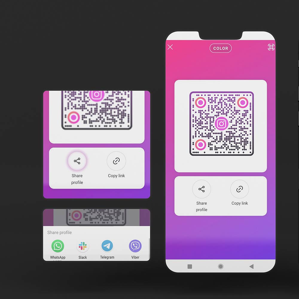 Oluşturulan bir QR kodunun akıllı telefon galerisine kaydedilmesi ve farklı platformlar aracılığıyla paylaşılması