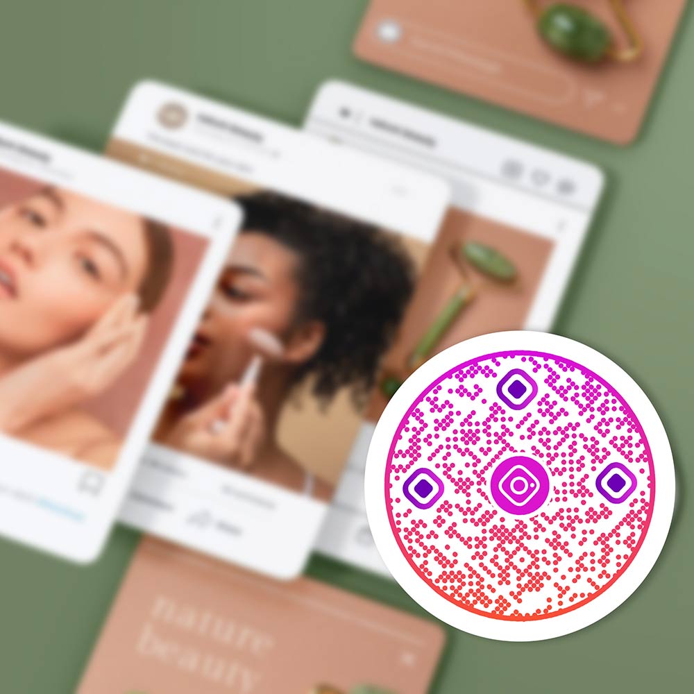 Instagram'ın gradyan renklerinde bir Instagram profiline yönlendiren bir QR kodu