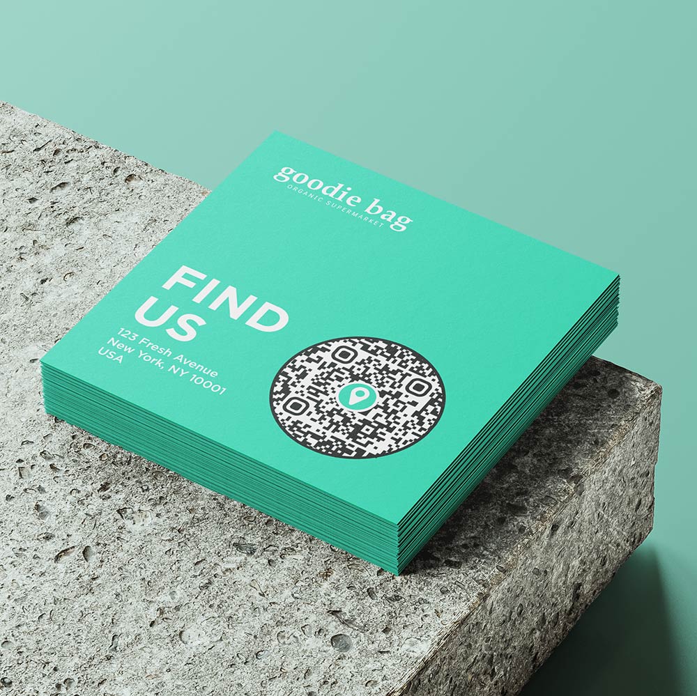 A professional business card showcasing a QR code in the bottom corner, which when scanned will provide directions to the business location