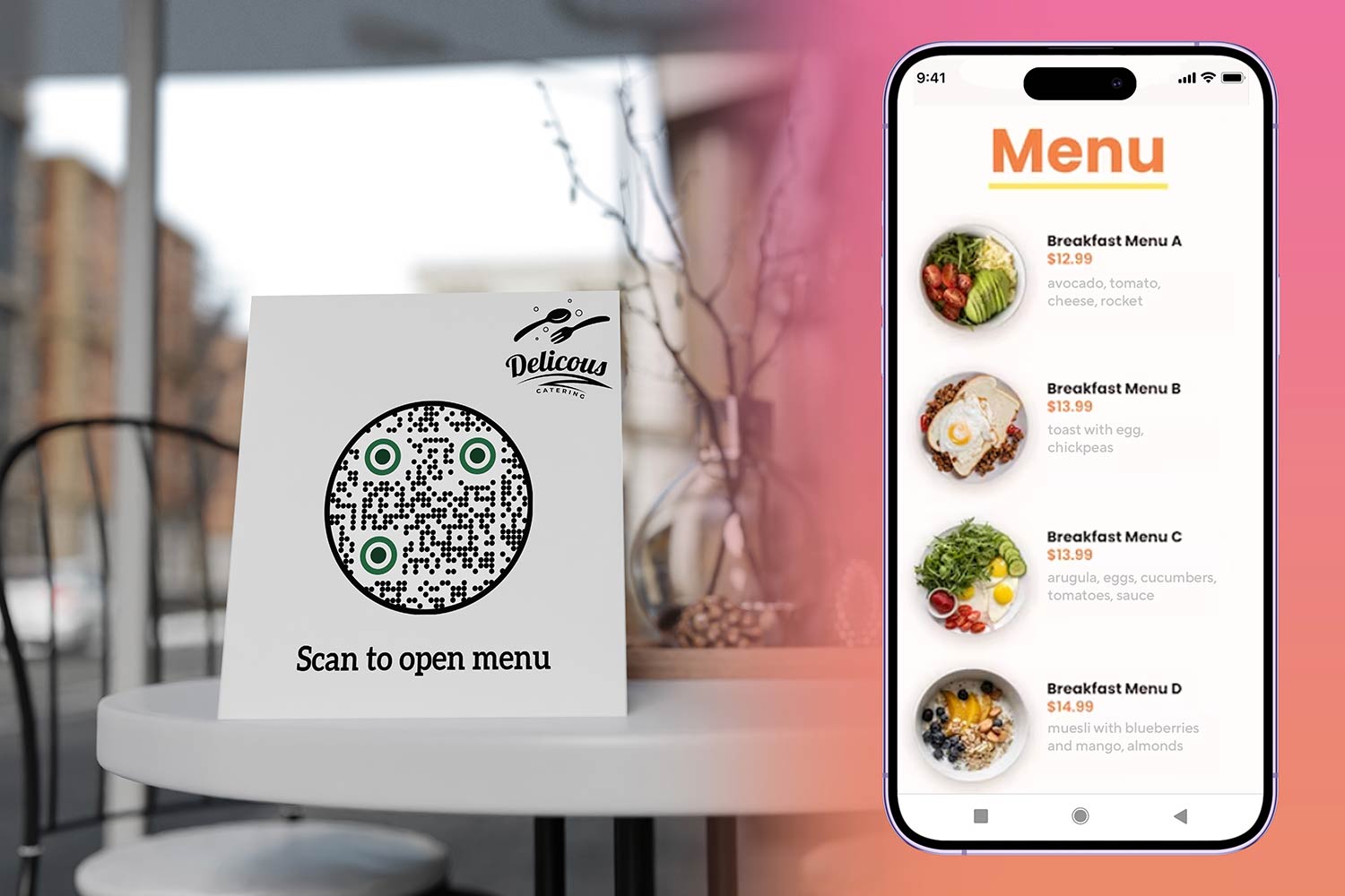 Una animada escena de pequeños comercios mejorada con códigos QR para diferentes casos de uso