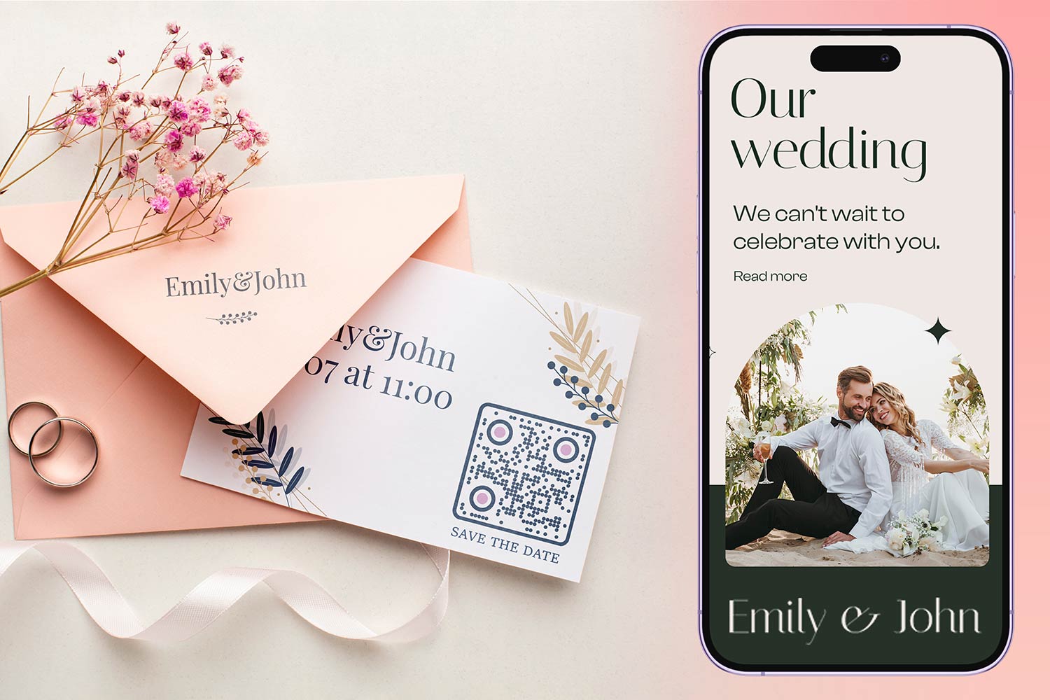 Elegante mesa de boda con códigos QR para mejorar la experiencia de los invitados