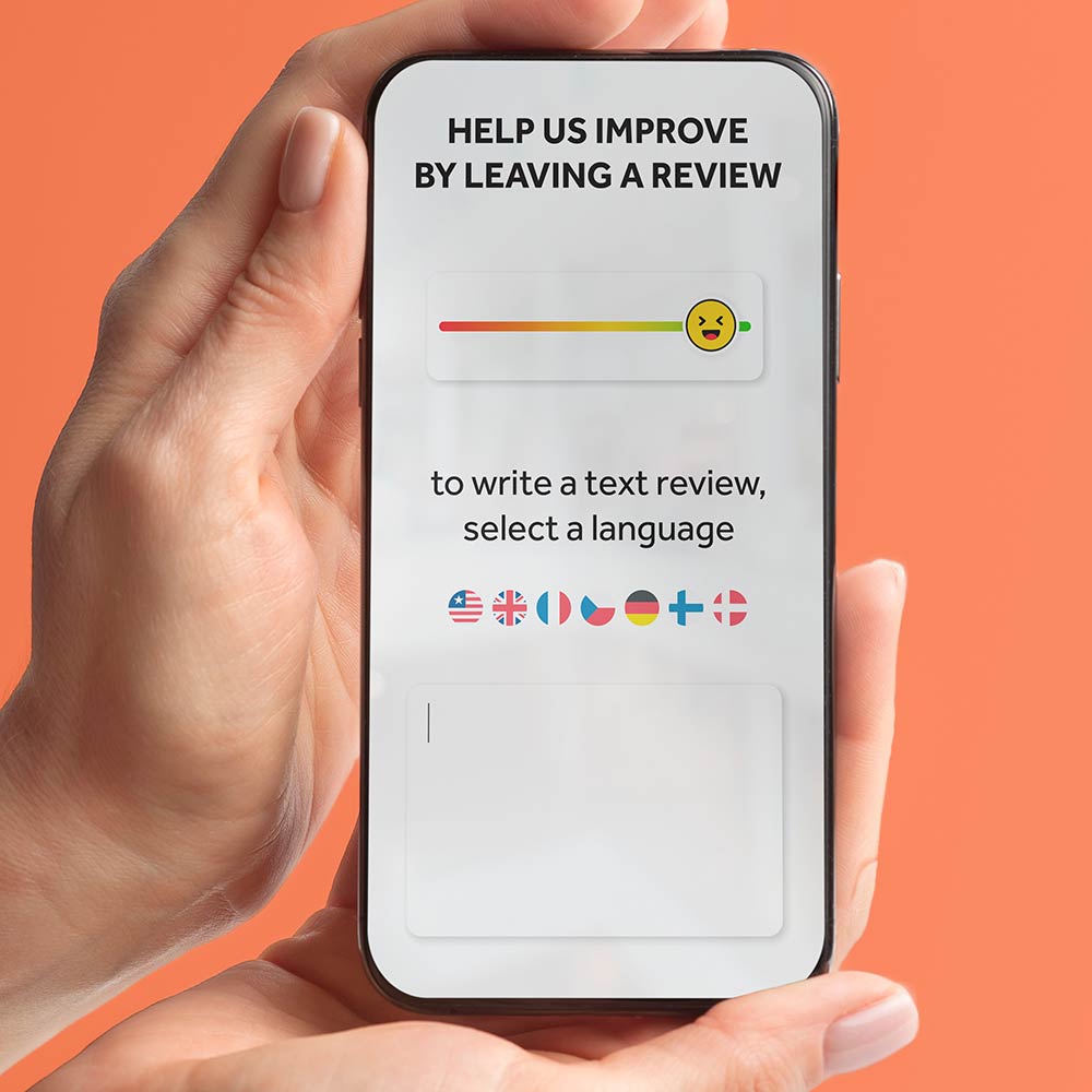 QR Code being scanned to display a feedback form in multiple languages