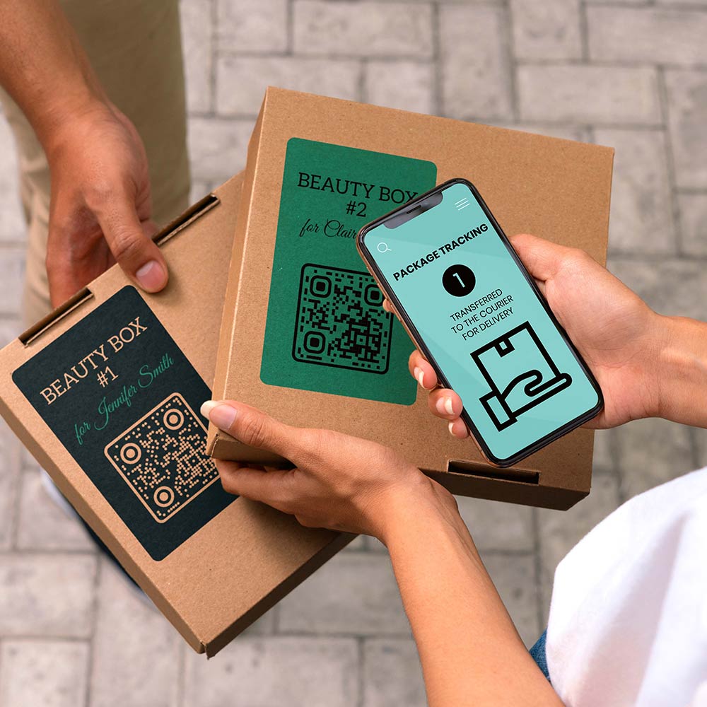 Mobile scan of a QR code for product tracking in retail