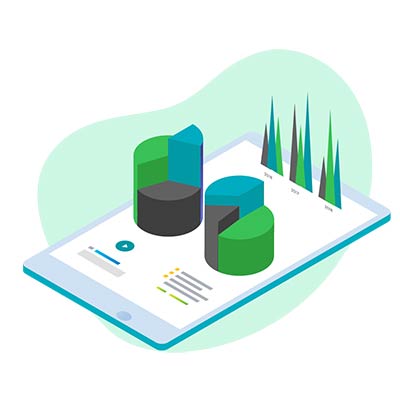 Calculadora y un papel con estadísticas sobre fondo verde