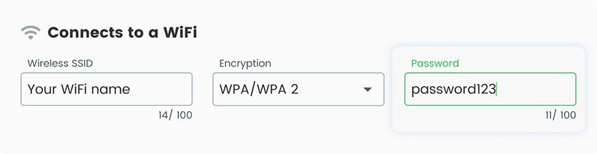 Captura de pantalla del campo de contraseña en Pageloot WiFi Generador de códigos QR