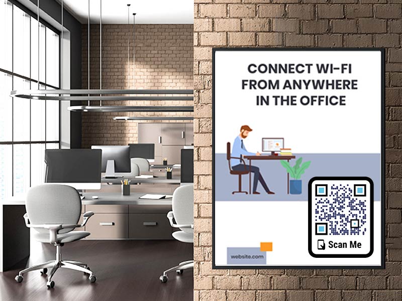 Cartel en la oficina con un código QR para Wi-Fi
