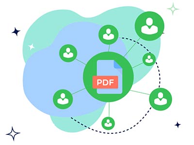 un globo terráqueo con iconos de ubicación que muestran el acceso a un archivo PDF desde distintas partes del mundo
