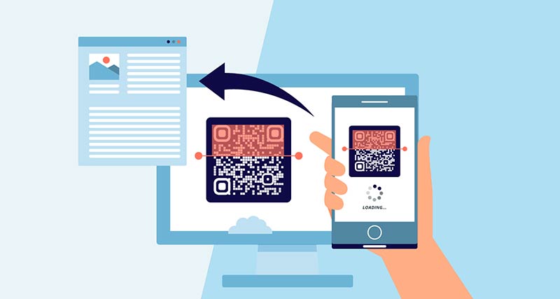 escanear un código QR en la pantalla del ordenador utilizando un smartphone para abrir una página web