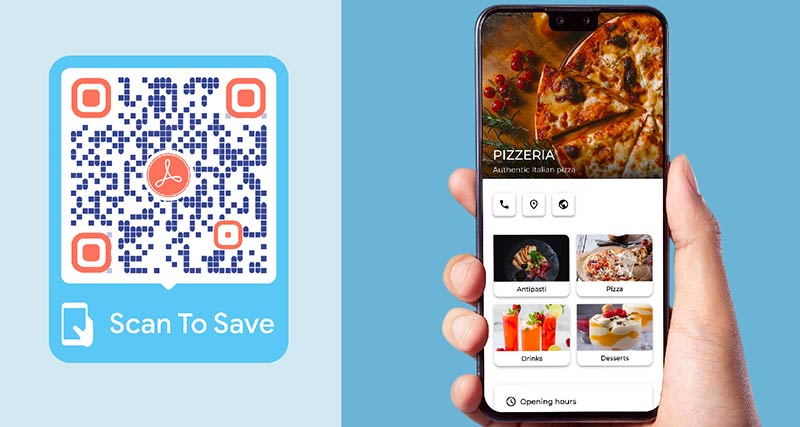 Generador de código QR PDF que lleva a un archivo PDF con un menú para pizzería
