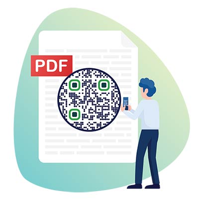 teléfono escaneando un código QR PDF en un folleto