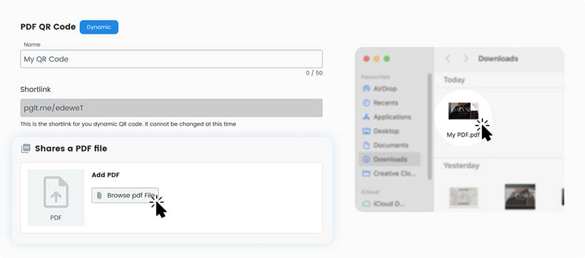 cargar un archivo PDF desde el escritorio al generador de códigos QR PDF de Pageloot