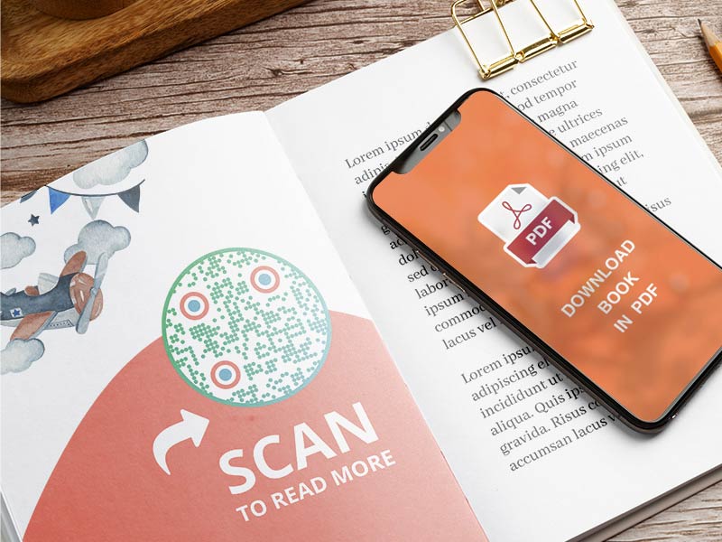 Código QR PDF en un libro con materiales adicionales