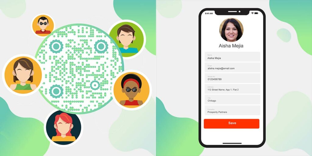 Un generador de códigos QR de contactos con perfiles de personas'representados como iconos