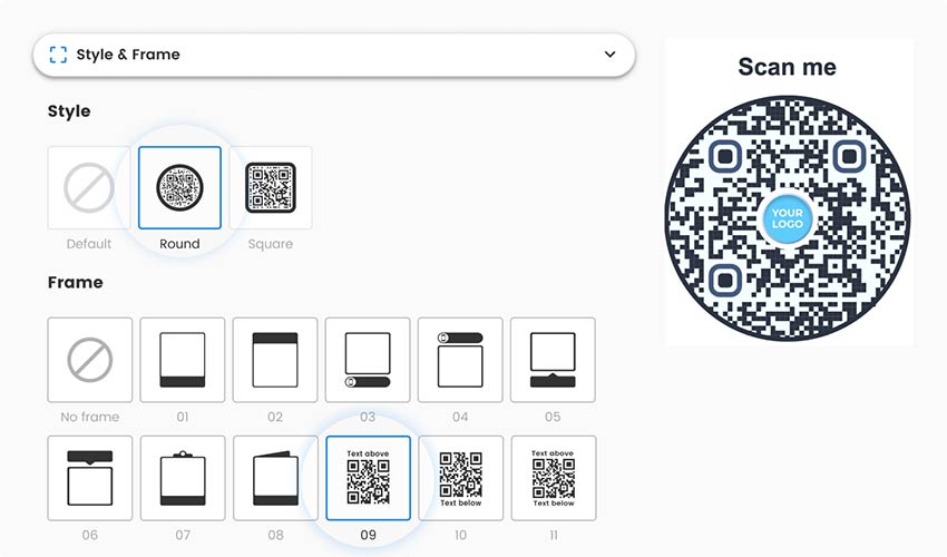 Una captura de pantalla del campo de personalización del código QR de la vCard