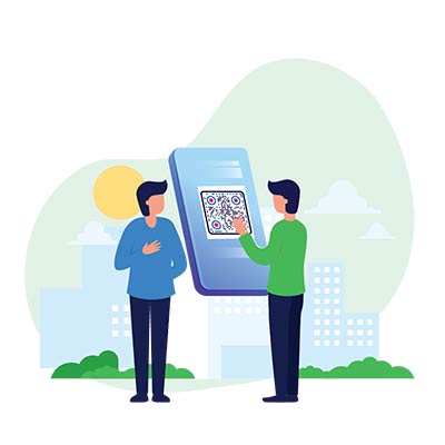 Gente mirando el código QR en sus teléfonos