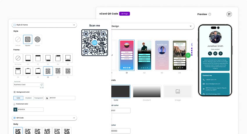 Kohandage digitaalse visiitkaardi QR-koodi generaatorit