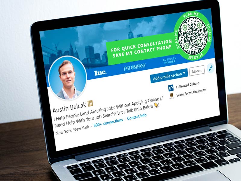 Näide digitaalse visiitkaardi QR-koodi kasutamisest sotsiaalmeedia profiilis