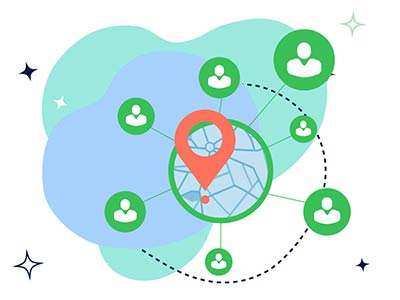 a QR code map with icons showing access to one file from different parts of the world