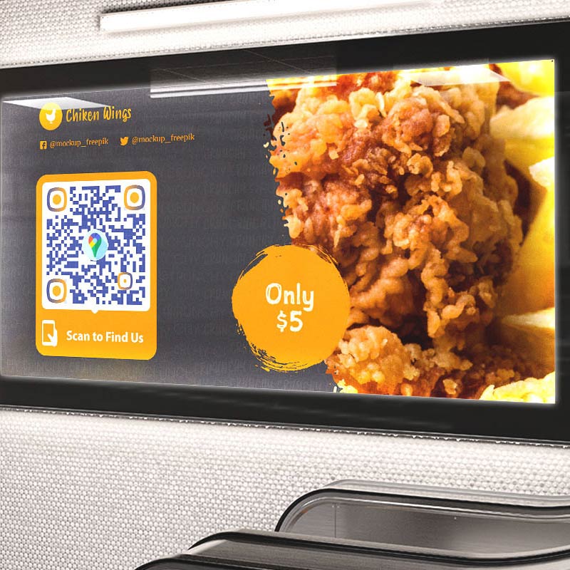 Código QR de Google Maps en una página web de un restaurante de comida rápida de alitas de pollo