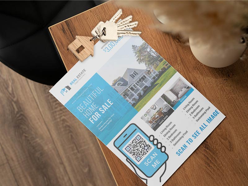 imagen Código QR en folleto inmobiliario con una llamada a la acción