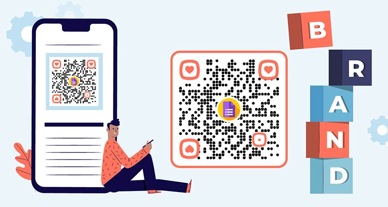 Teléfono con Generador de Códigos QR abierto en pantalla con funciones de marca