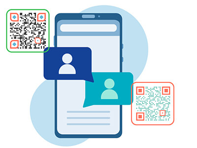 Un teléfono en el que dos personas se comunican mediante códigos QR de WhatsApp