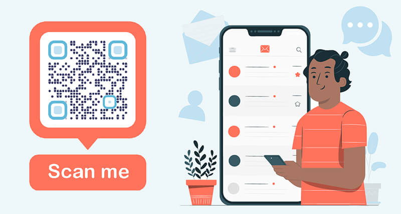 Un hombre utiliza un código QR de Whatsapp para comunicarse con otras personas