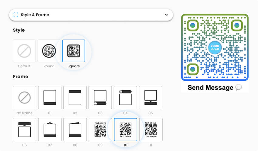 Una captura de pantalla del campo de personalización del código QR