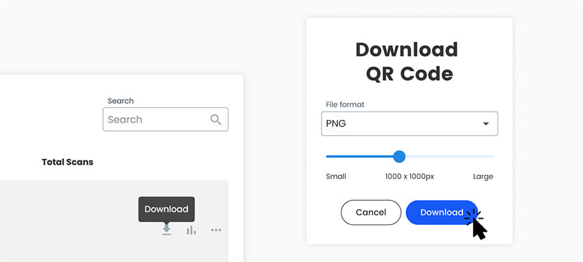Ventana de descarga del código QR de WhatsApp con elección del formato de archivo