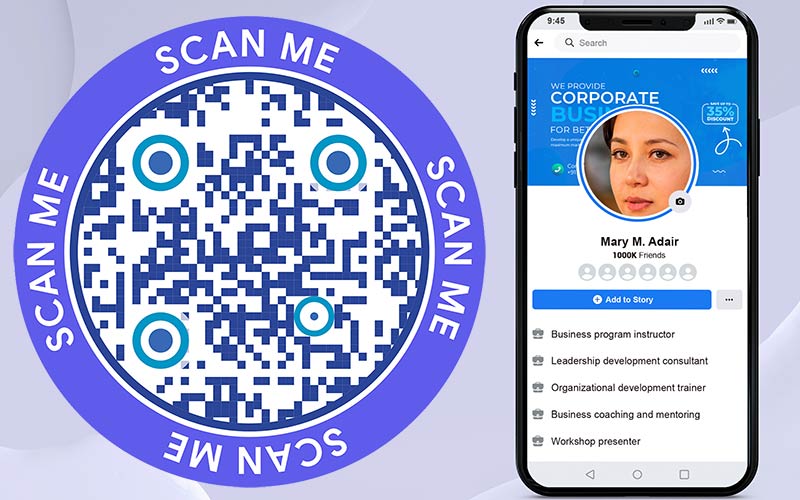 Generador de códigos QR de Facebook y cuenta de Facebook en un smartphone