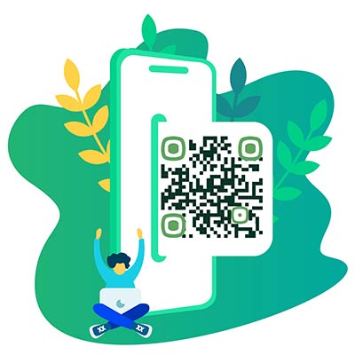 Código QR de Facebook en el teléfono sobre fondo verde