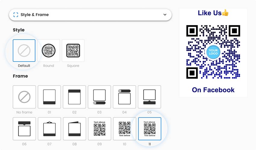 Captura de pantalla del campo de personalización del generador de QR de Facebook