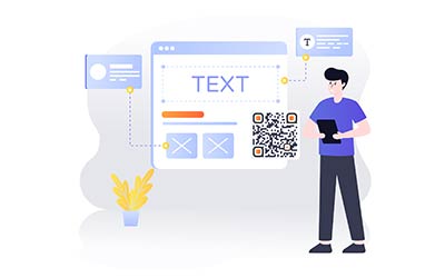 Un hombre escribe un texto para su código QR de texto utilizando su teléfono