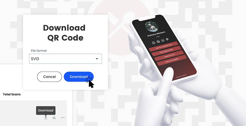 Clicking on the ‘save’ button to download the finished multi-link QR code