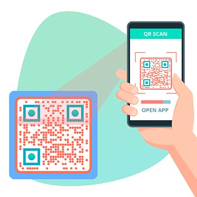 teléfono escaneando un código QR en un sitio web o en un folleto