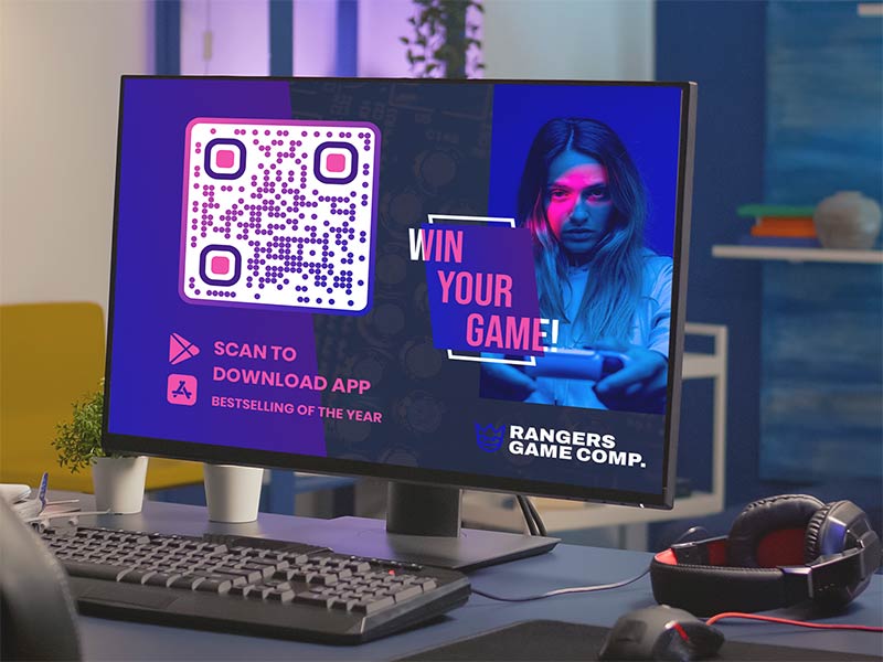 Código QR en un sitio web de juegos que lleva a la tienda de aplicaciones para descargar el juego