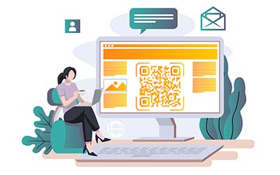 Mujer que utiliza el enlace al código QR para acceder al sitio web