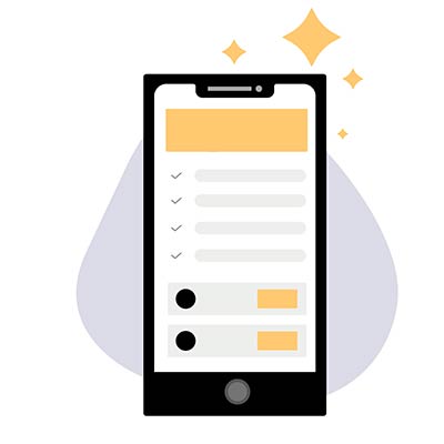 Teléfono con lista de contactos sobre fondo gris