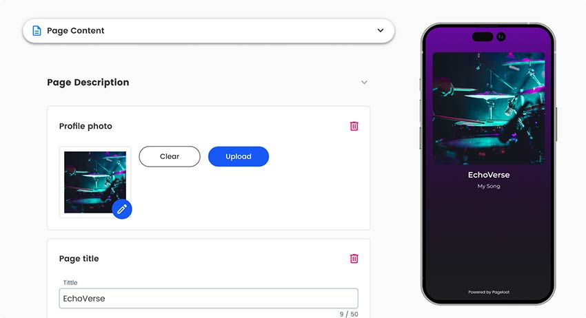 foto de perfil para un archivo de audio que se añadirá a la página mostrada al abrir el código QR