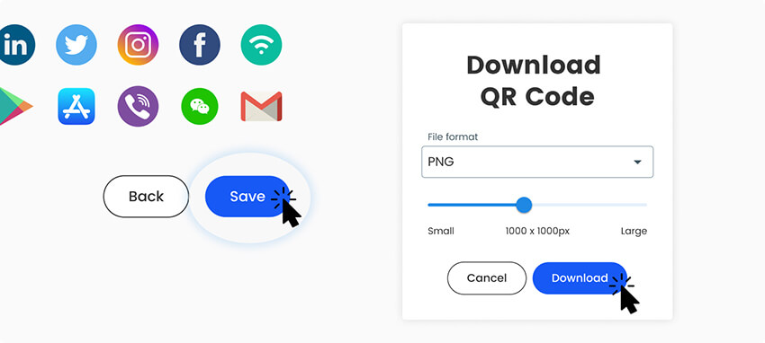 Guarda el código QR de Instagram en el formato necesario y descárgalo en tu dispositivo