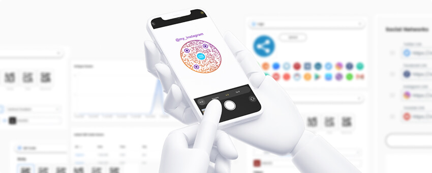 La vista previa del código QR de Instagram delante del generador de códigos QR de Instagram