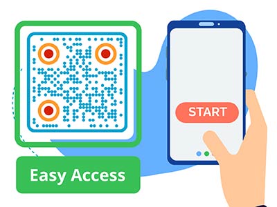 Sellel pildil on QR-kood tekstiga "START" ja "Easy Access".