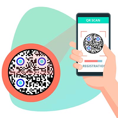 Telefon skaneerib QR-koodi ja järgib linki.